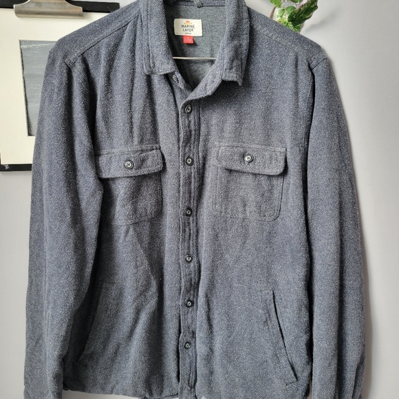 Marine Layer Men's Owen Brushed Stretch Twill Overshirt in Dark Heather Grey M - Picture 7 of 10
